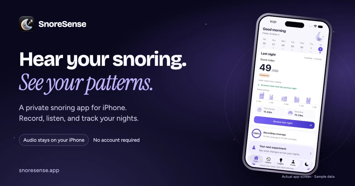 SnoreSense iPhone app showing last night's snore index
