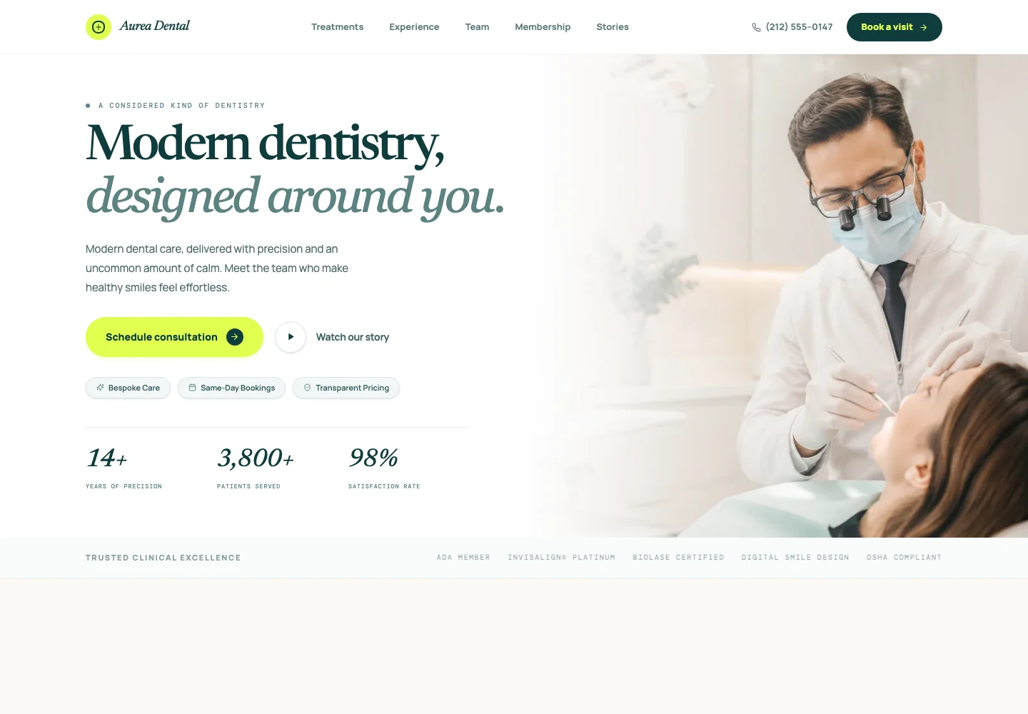 Aurea Dental website homepage design